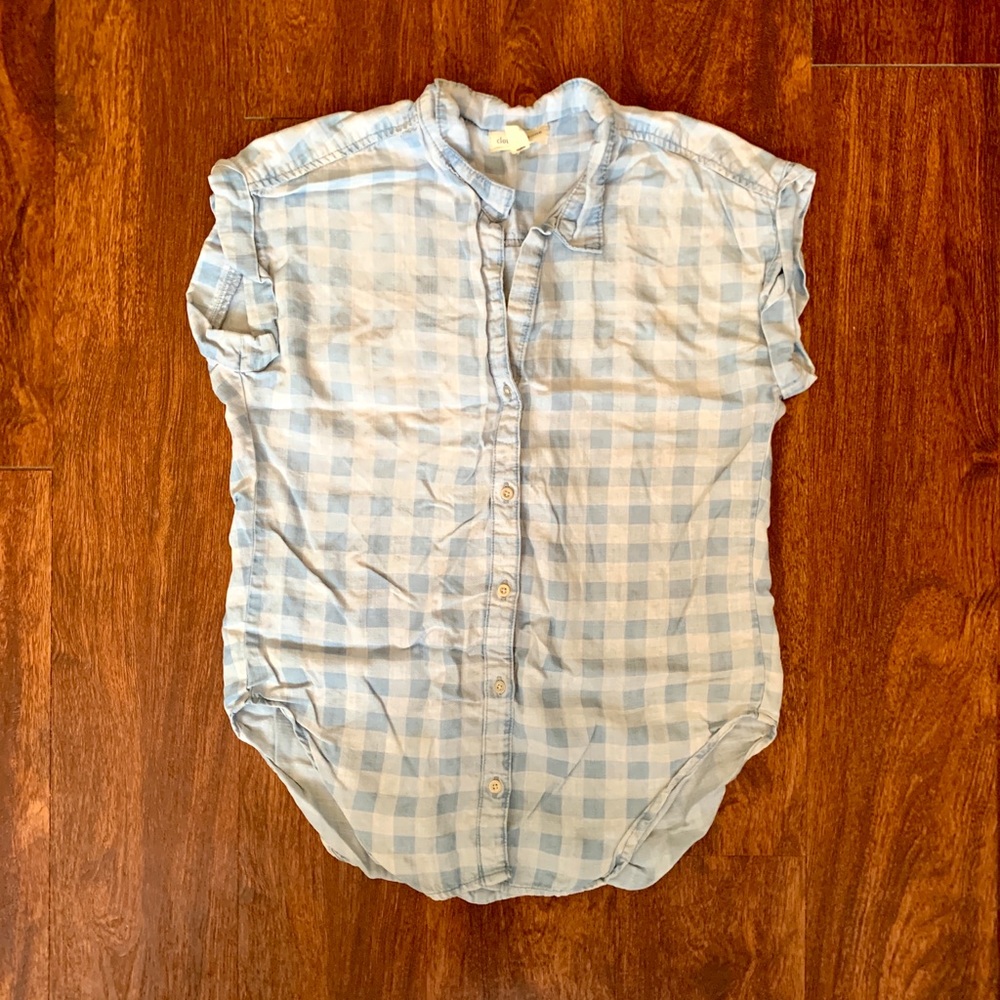 Cloth & Stone Button Front Chambray Gingham Top